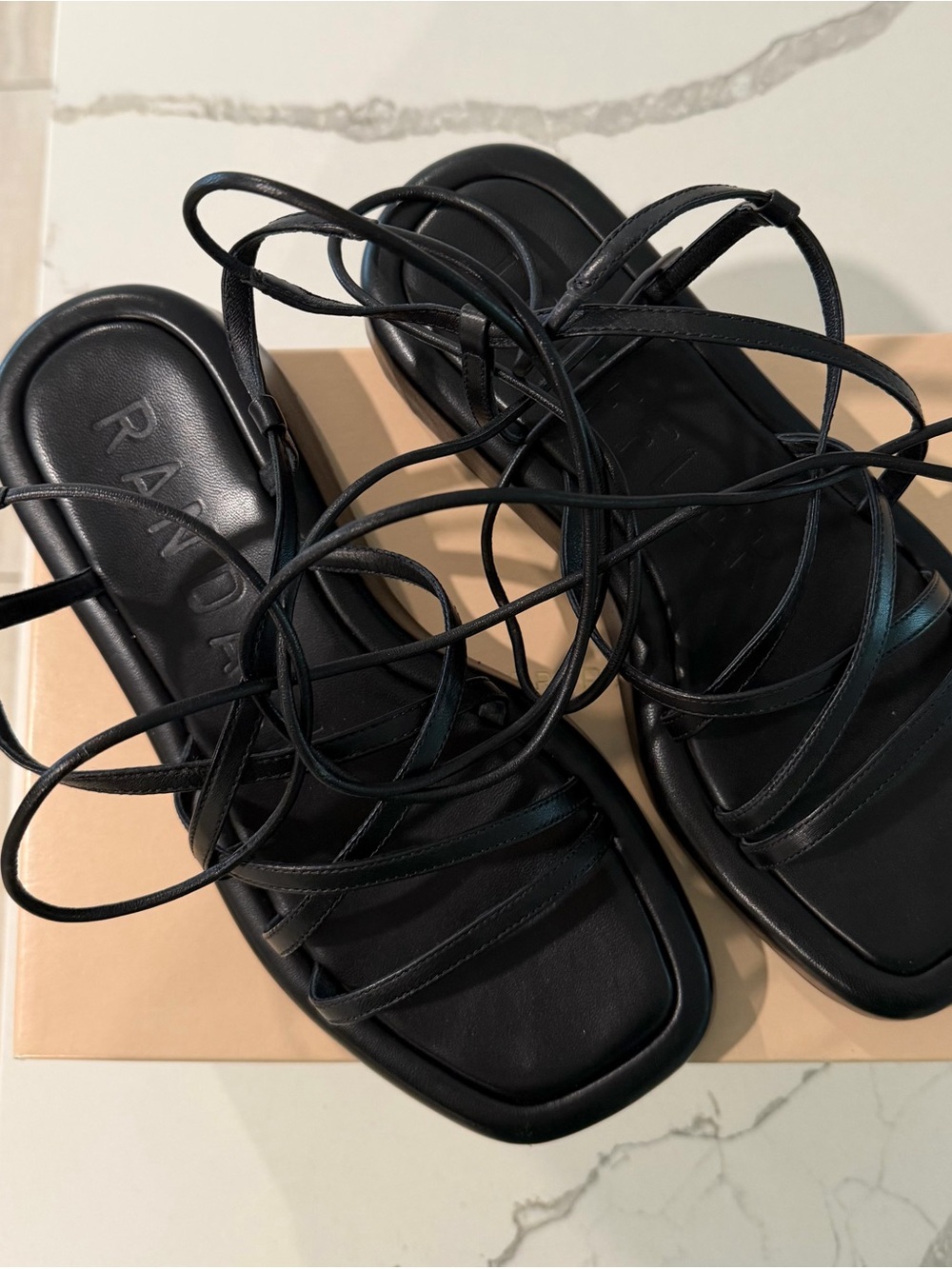 Loeffler Randall Black Lace-Up Flat Strappy Sandals
